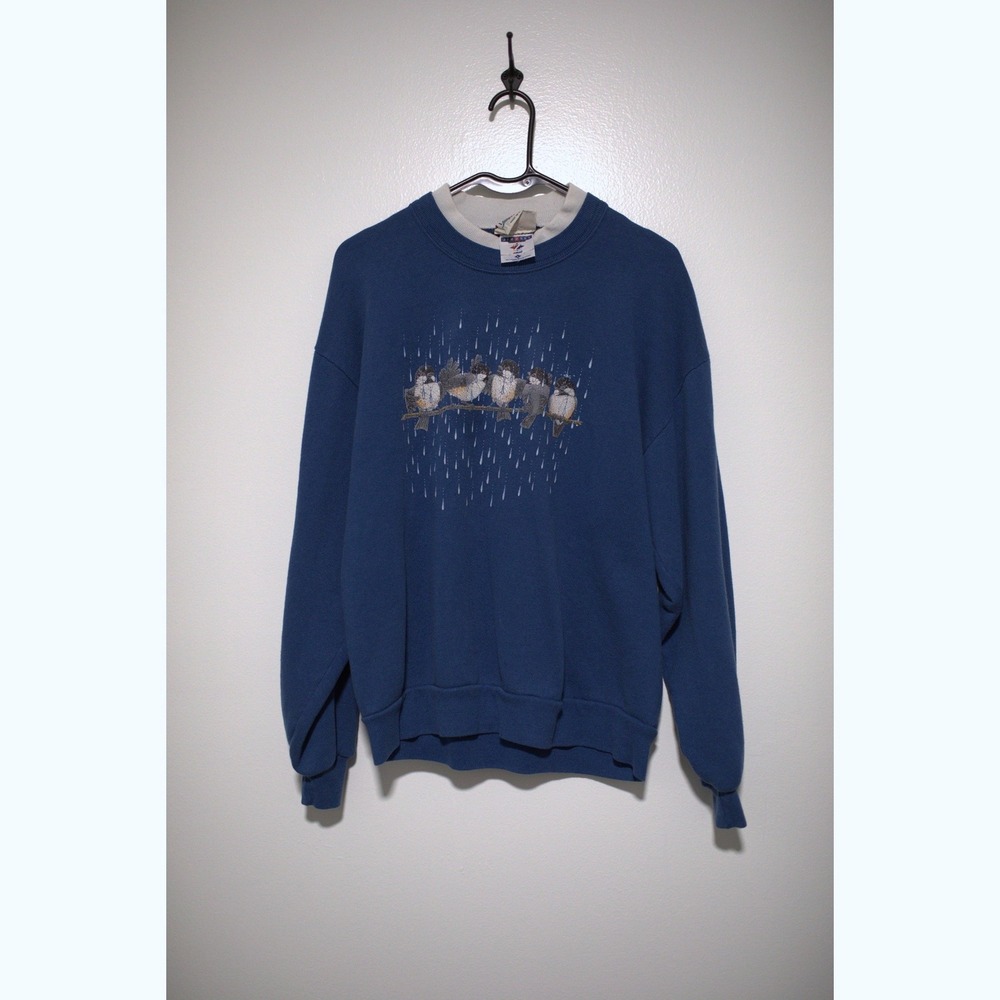 Vintage Jerzees NuBlend Blue Bird Graphic Double Neck Sweatshirt Large